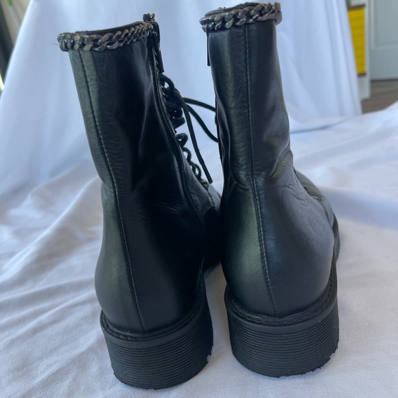 Vince Camuto Lace Up Leather Boots with Chain Details | Black - Picture 5 of 9
